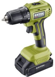 Akkus fúrócsavarozó, Power Share, kefementes motor, kofferban; 2db 2000 mAh Li-ion akku + 1 db töltő Extol Craft