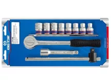   Dugókulcs készlet 1/2" tartósínen 10-19mm, 11részes L=32mm, 6szög King Tony