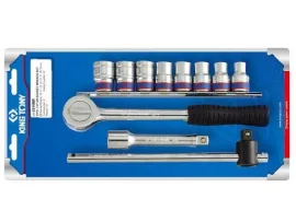 Dugókulcs készlet 1/2" tartósínen 10-19mm, 11részes L=32mm, 6szög King Tony