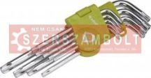   Torx kulcs klt., Cr40. 9db, egyik vége lyukas; T10,15,20,25,27,30,40,45,50, bliszteren Extol Craft