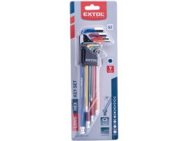 Imbuszkulcs klt., 9db, HEX, több színű, extra hosszú, gömbfej, H 1,5-10mm, S2, krómozott Extol Premium