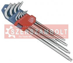 Torx kulcs klt. 9db, extra hosszú; T10-T50, hosszú szár: tömör, rövid szár: lyukas, CV., 90-225mm