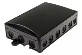 Falon kívüli kötődoboz, UV-álló, fekete 14 bevezetéssel 95x117x40mm, IP54 Falon kívüli kötődoboz, UV-álló, fekete 14 bevezetéssel 95x117x40mm, IP54