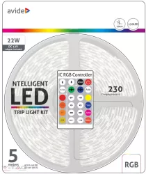 Avide LED Szalag Bliszter 12V 22W SMD5050 30LED címezhető IC RGB IP65 5m + Prg.távirányító