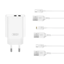 XO fali töltő 2xUSB 2,4A fehér USB-C kábellel CE34