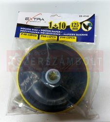 Polírozó tárcsa 125mm öntapadós M14 +10 db tépőzáras csiszolólapP40,P60,P80