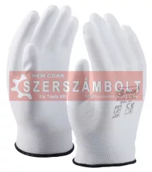PU tenyéren mártott poliészter fehér kesztyű,10-es/2XL-es