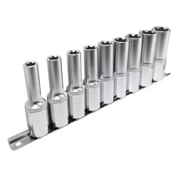 Hosszított E-Torx dugókulcs készlet 10 részes E8-E24 1/2" Hosszított E-Torx dugókulcs készlet 10 részes E8-E24 1/2"