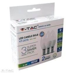 4,5W LED izzó E14 gyertya Hideg fehér 3db/csomag V-tac