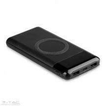   Fekete power bank vezeték nélküli töltési lehetőséggel dupla USB porttal 10000mAh V-tac