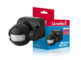 UltraTech mozgásérzékelő, infravörös, 300/1200W, 180°, falra szerelhető, 12m ,3-2000lux, IP44, fekete