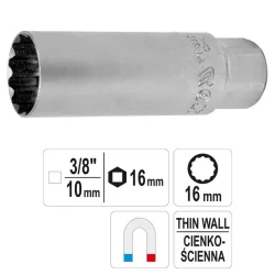 Vékonyfalú gyertyakulcs 3/8" 16mm Yato