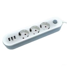 3-as elosztó,3 usb bemenettel 2m, 2500W, 10A