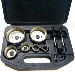 Csempefúró készlet 9 részes, 6 lyukfűrész: 22, 28, 35, 44, 68, 73 mm2 előfúró